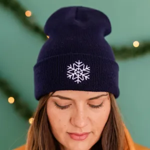 ADULT BEANIE - Navy w/ White - Snowflake