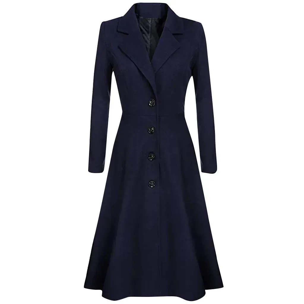 Autumn Winter Long Trench Coat for Women | Stylish Lapel Button Overcoat & Windbreaker Jacket | Ladies Parka Overcoat Outwear - Ideal Gift for Her