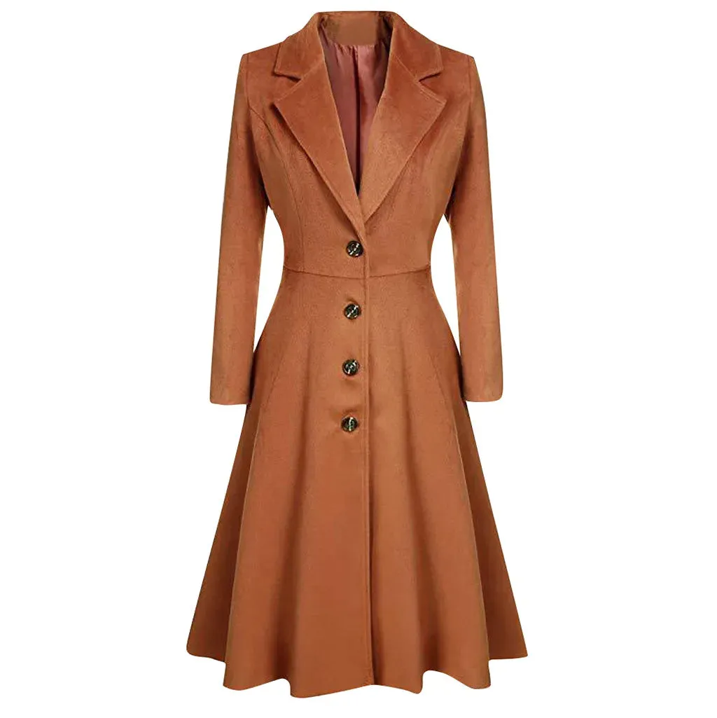 Autumn Winter Long Trench Coat for Women | Stylish Lapel Button Overcoat & Windbreaker Jacket | Ladies Parka Overcoat Outwear - Ideal Gift for Her