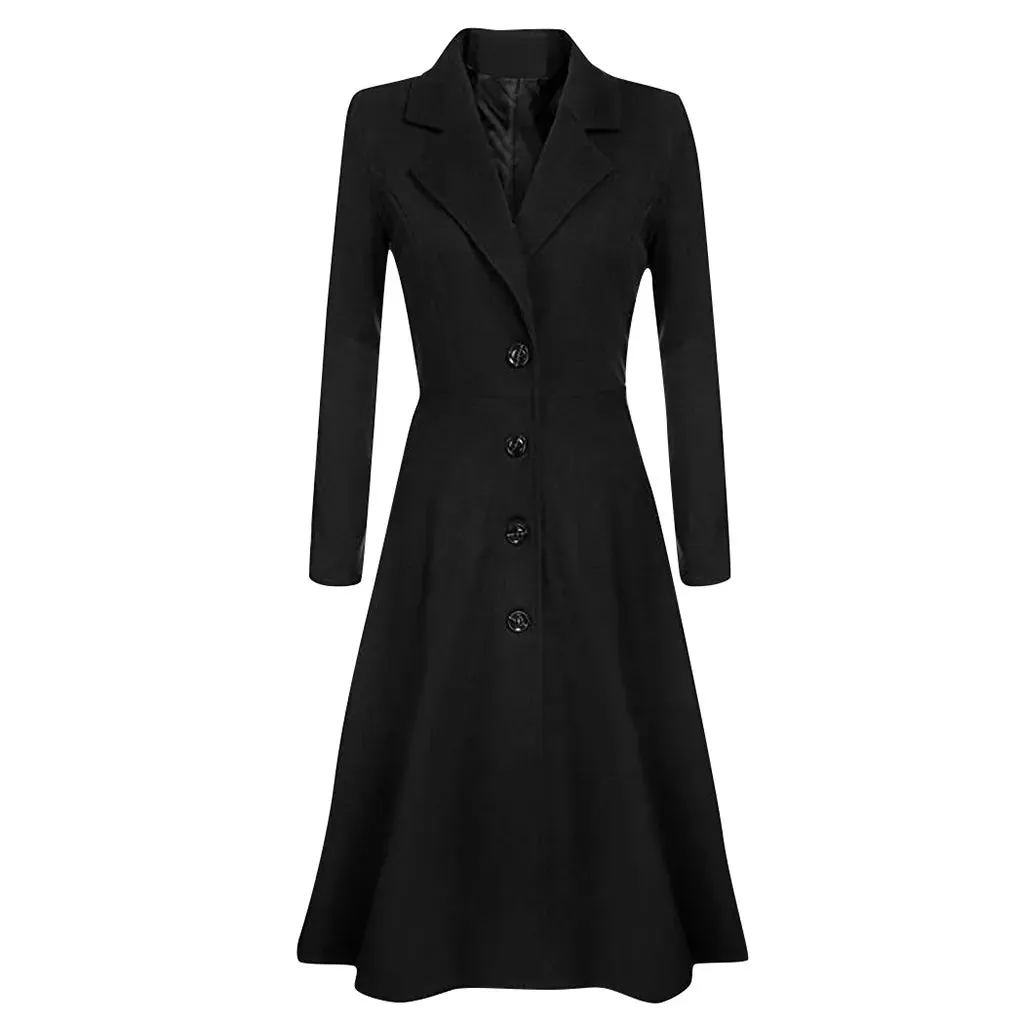 Autumn Winter Long Trench Coat for Women | Stylish Lapel Button Overcoat & Windbreaker Jacket | Ladies Parka Overcoat Outwear - Ideal Gift for Her