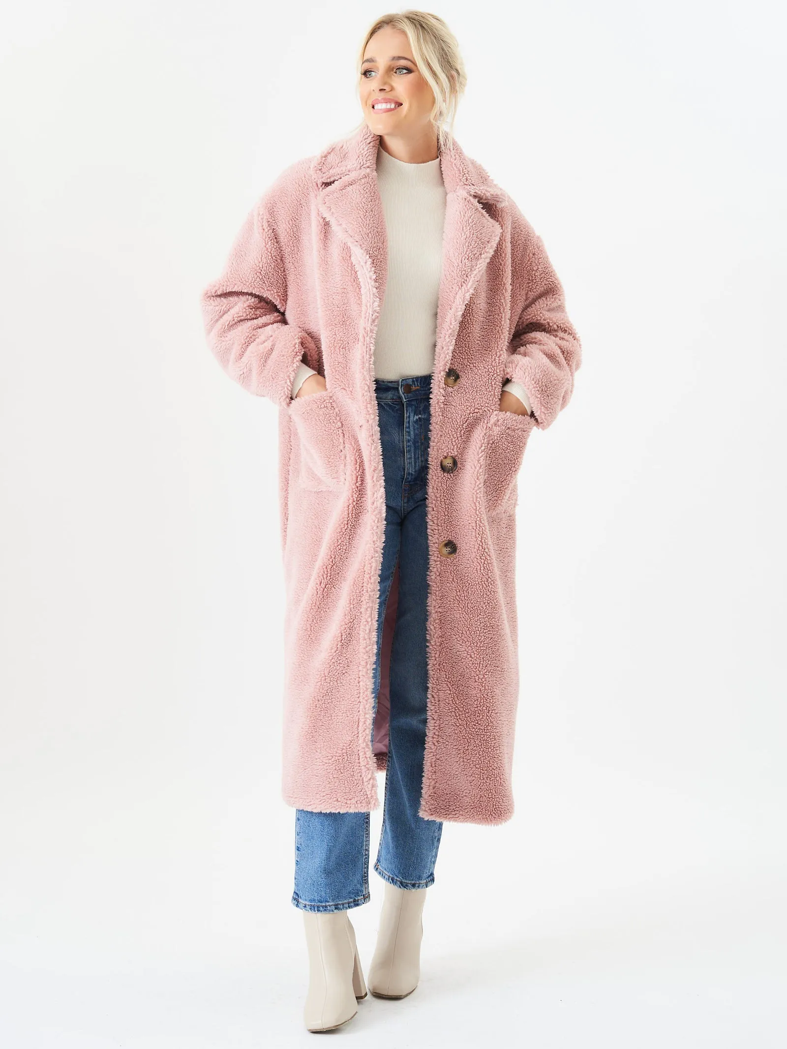 Blush Longline Teddy Coat