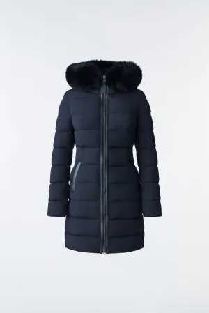 CALLA Agile-360 stretch light down coat with blue fox fur collar Black