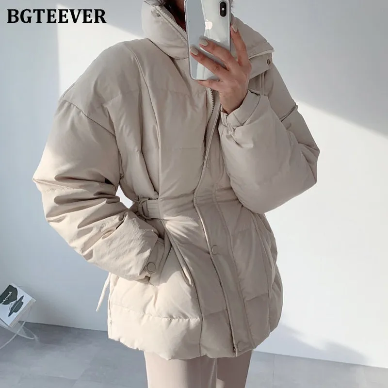 Christmas Gift Joskaa Elegant Turtleneck Cotton Padded Women Parkas 2024 Winter Warm Loose Full Sleeve Single-breasted Female Jacket Coat