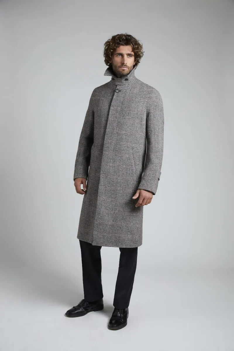 Claret/Grey Wool Balmacaan Overcheck Overcoat