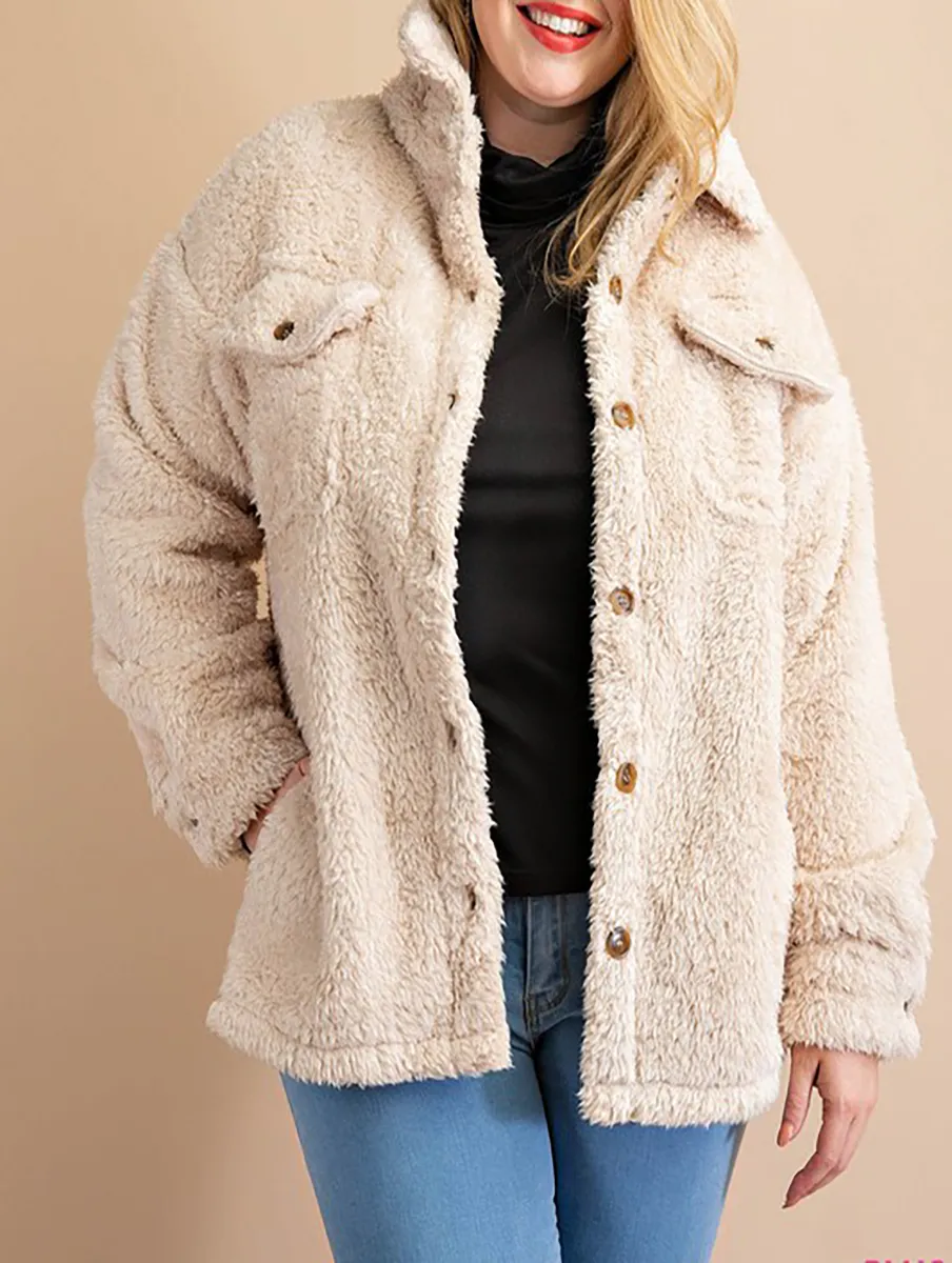 Curvy Get Away Faux Teddy Fur Shacket