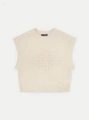 EMBLEM OVERSIZED KNIT VEST - STONE