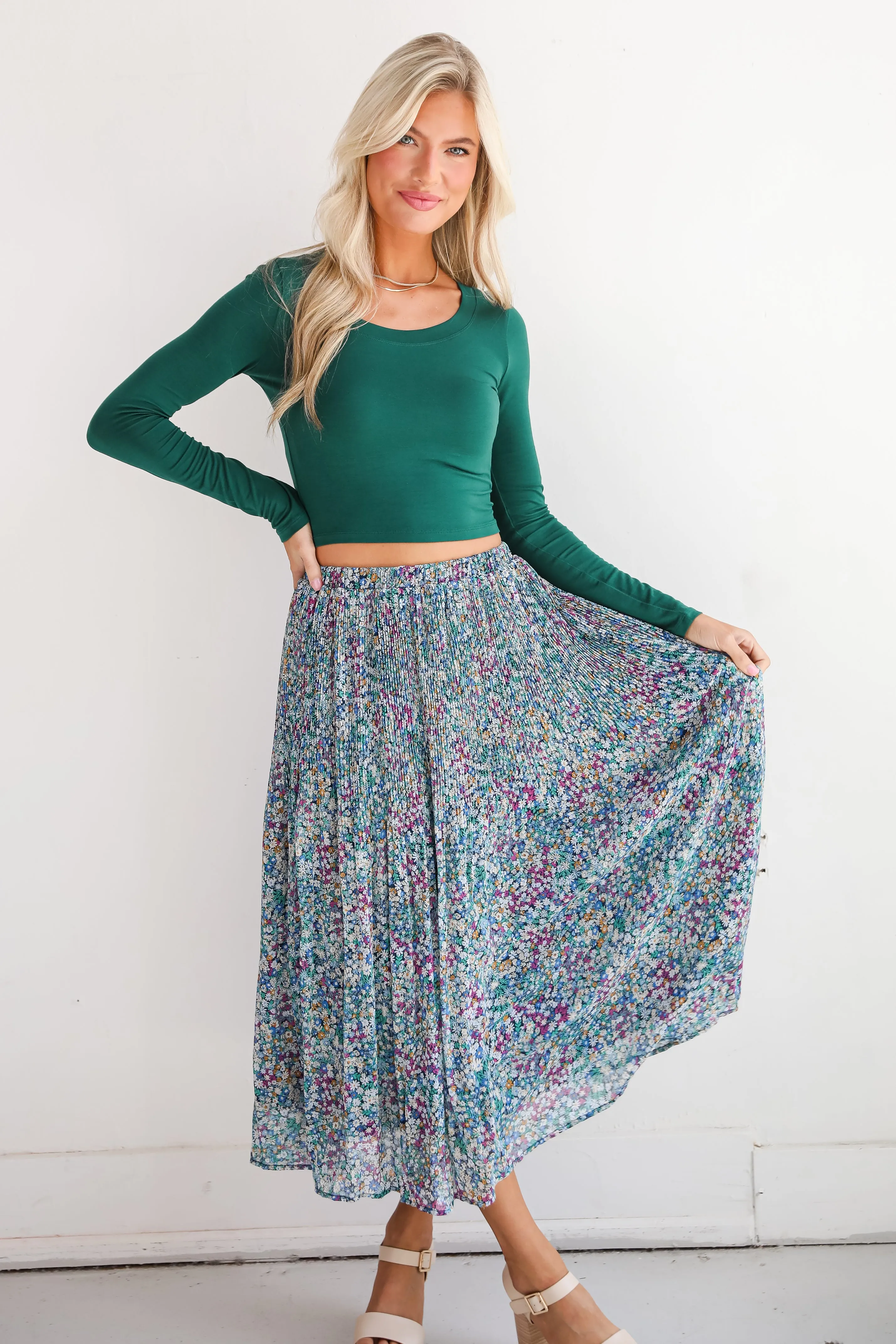 FINAL SALE - Attractive Essence Navy Floral Midi Skirt