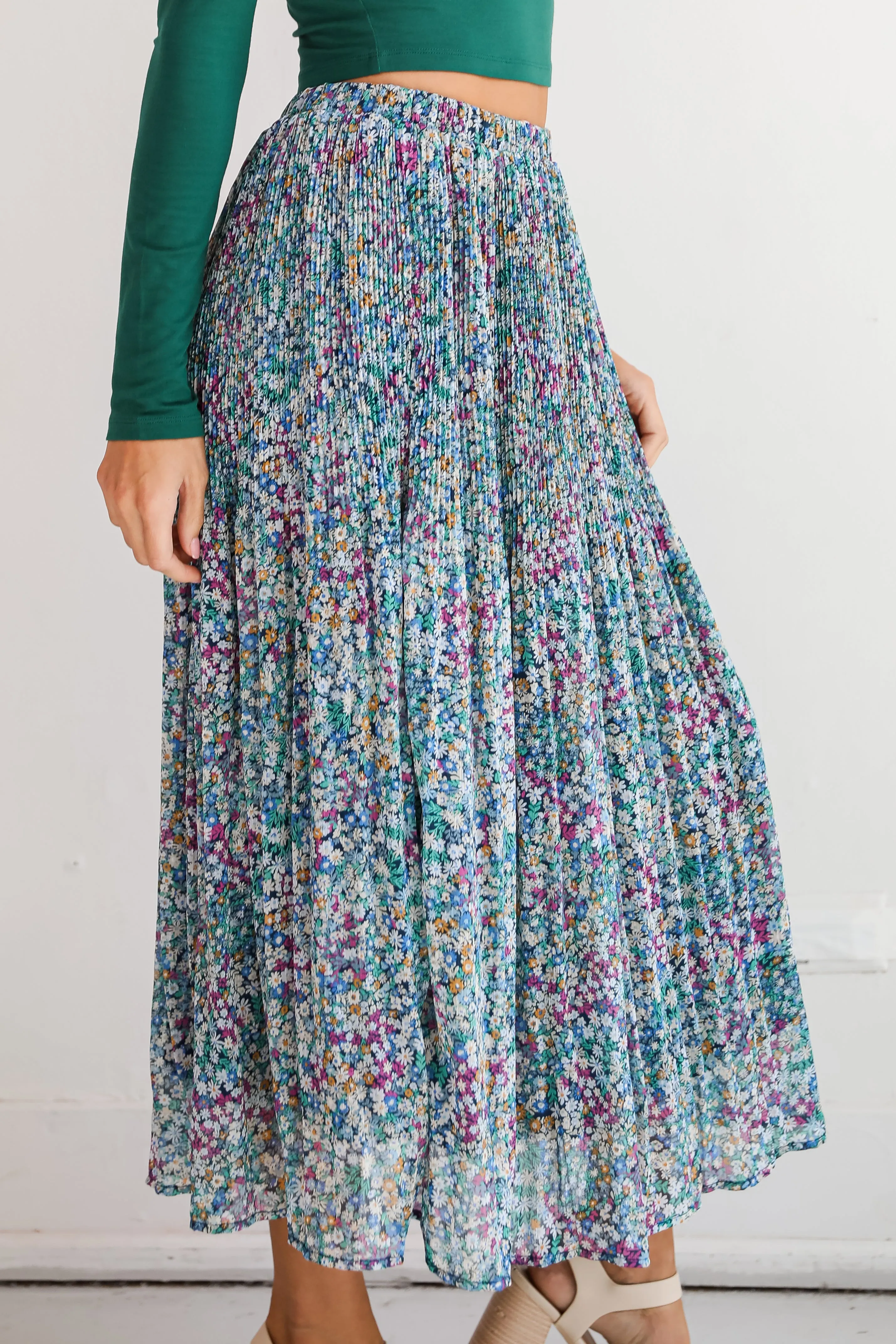 FINAL SALE - Attractive Essence Navy Floral Midi Skirt