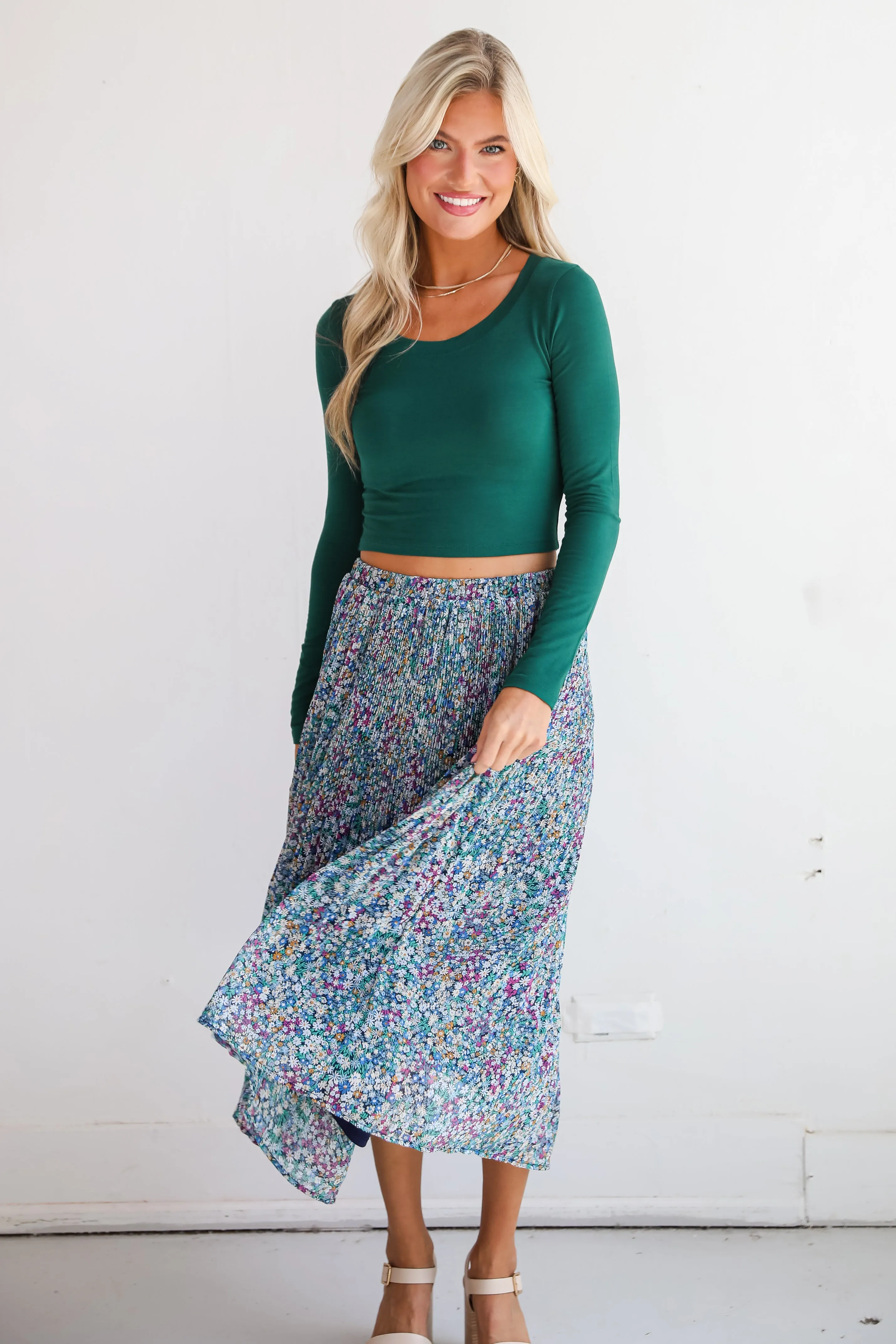 FINAL SALE - Attractive Essence Navy Floral Midi Skirt