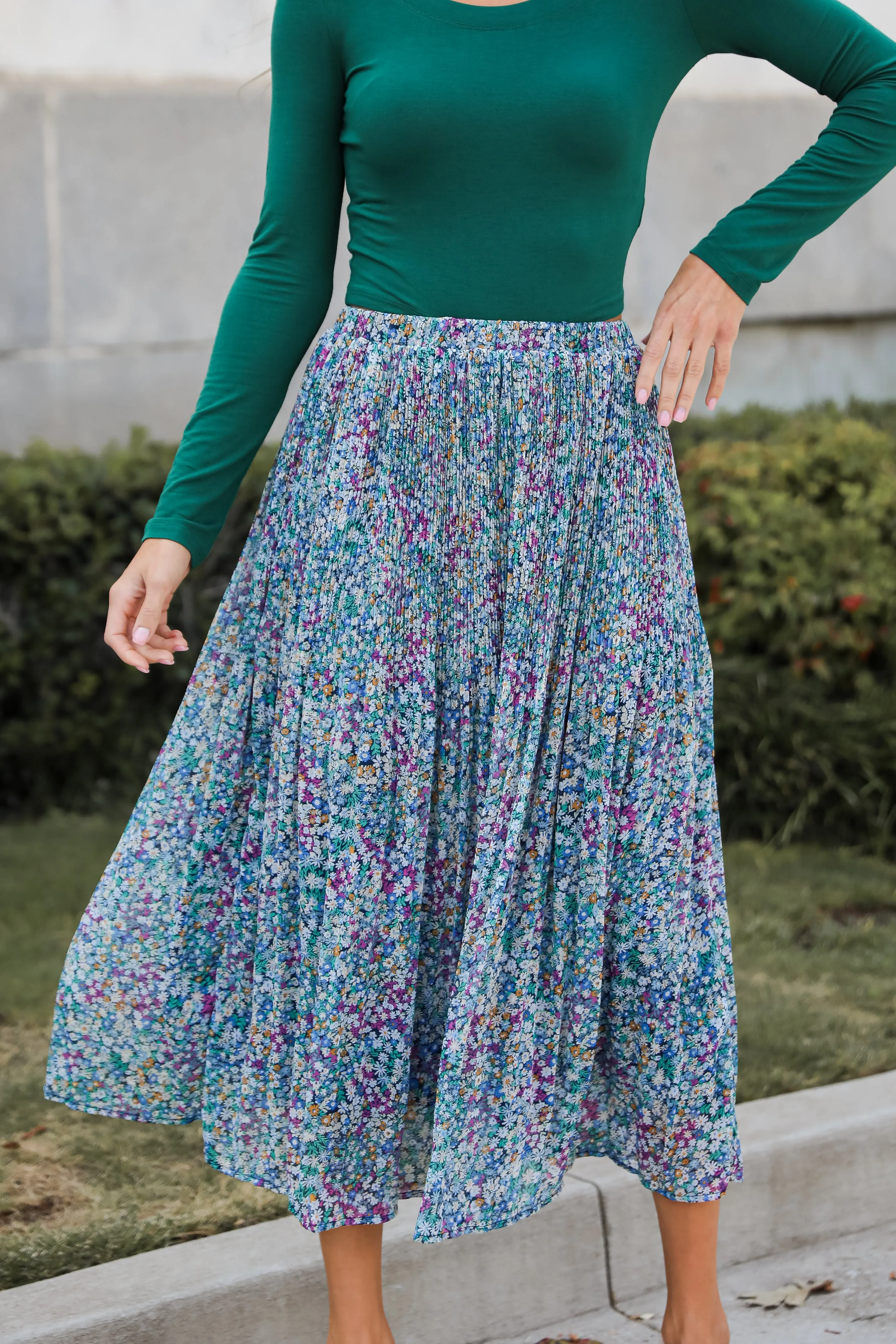 FINAL SALE - Attractive Essence Navy Floral Midi Skirt