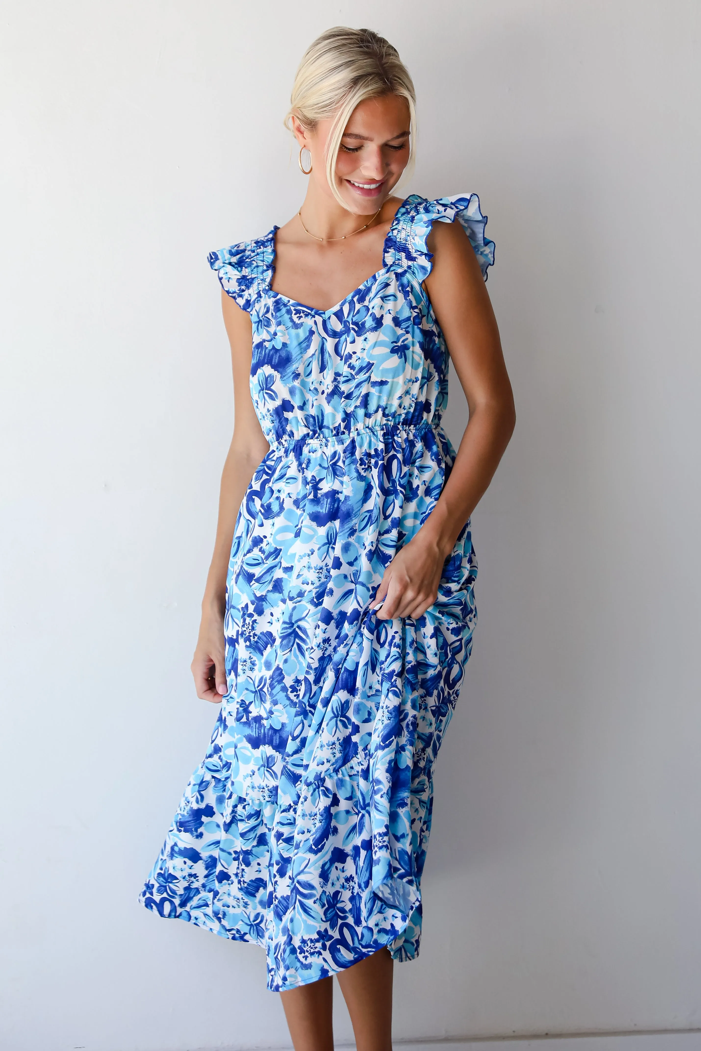 FINAL SALE - Sweetest Life Blue Floral Midi Dress