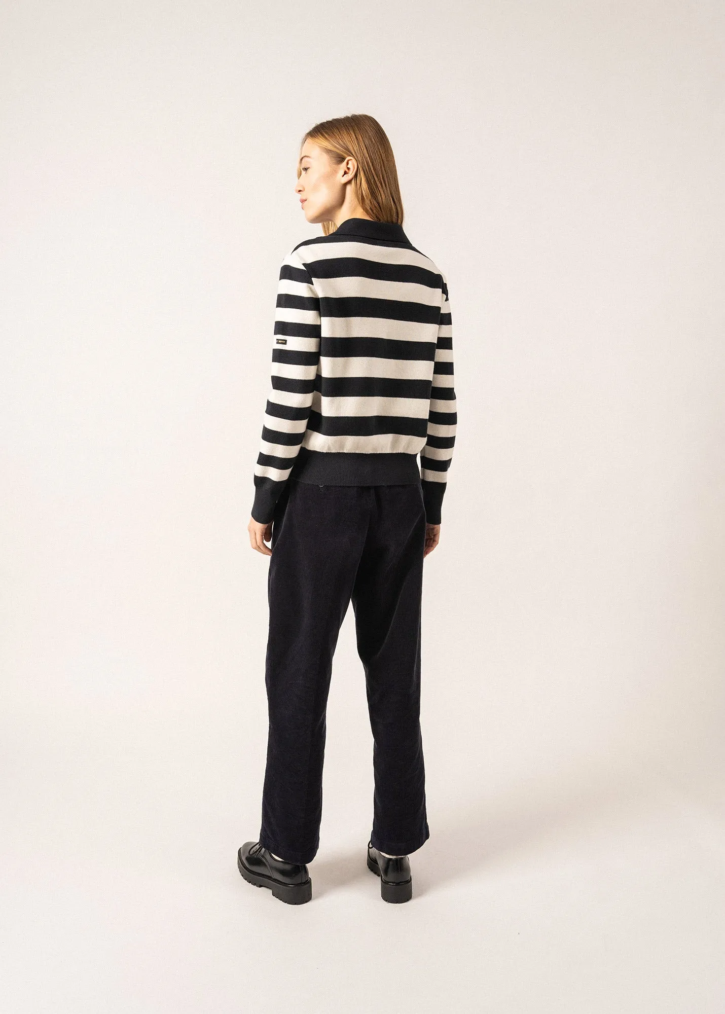 Galway Striped Cardigan - in cotton and cashmere (NAVY/ECUME)