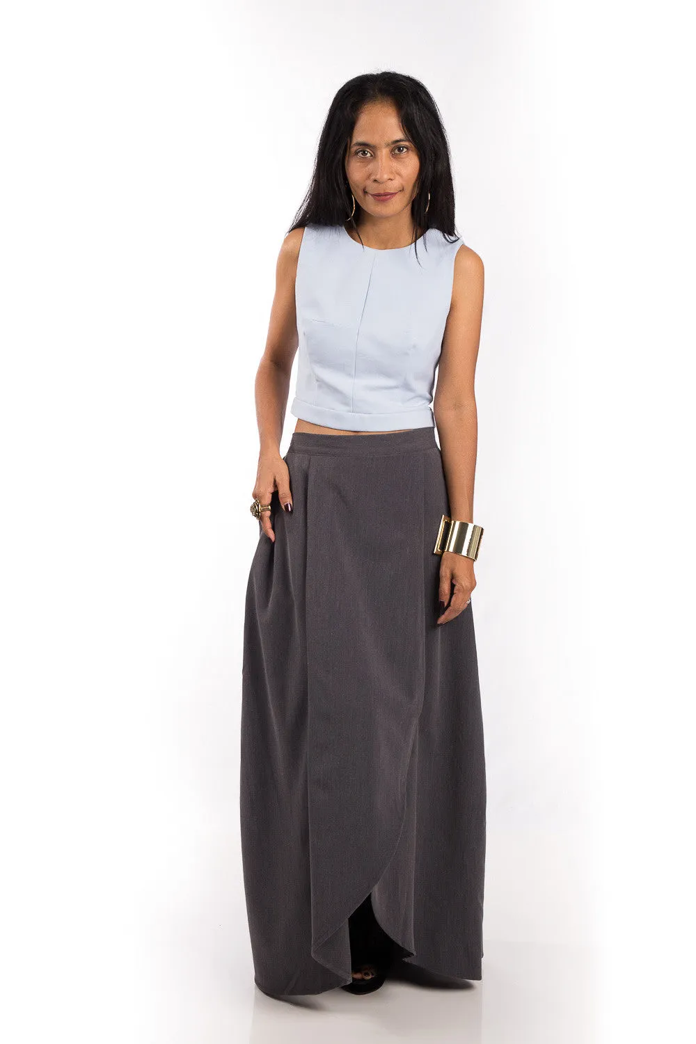 Grey Skirt,  Split Skirt, Long Grey Skirt