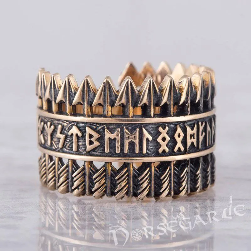 Handcrafted Piercing Arrows Runic Ring - Bronze