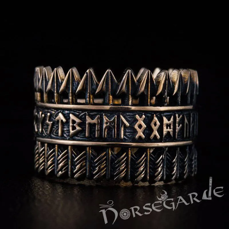 Handcrafted Piercing Arrows Runic Ring - Bronze