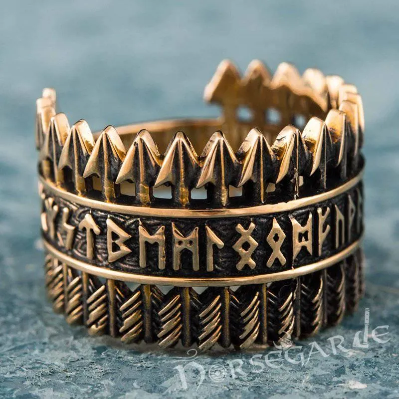 Handcrafted Piercing Arrows Runic Ring - Bronze