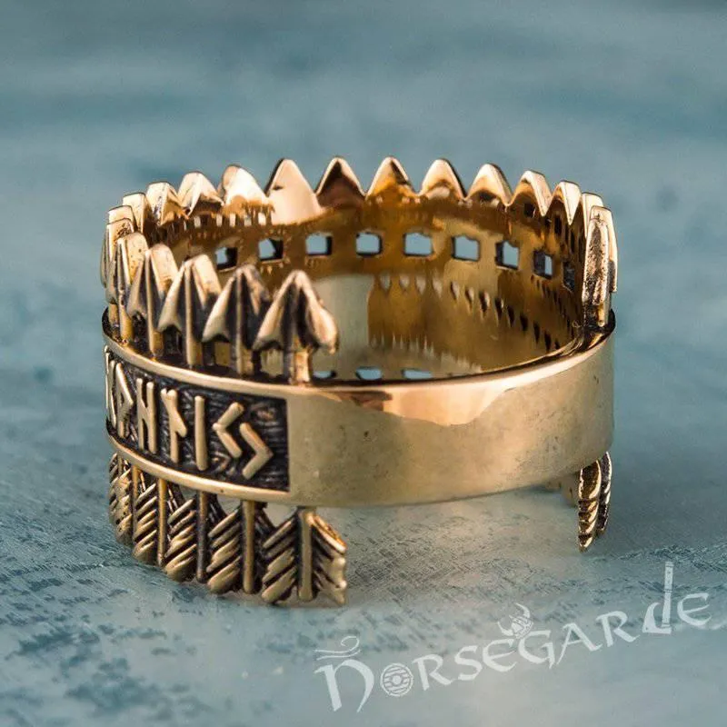 Handcrafted Piercing Arrows Runic Ring - Bronze