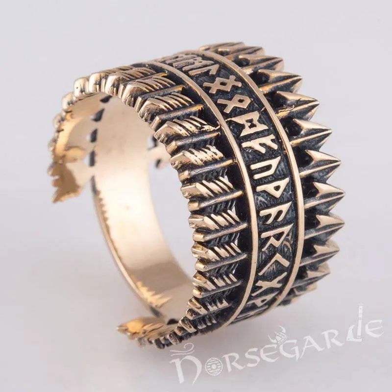 Handcrafted Piercing Arrows Runic Ring - Bronze