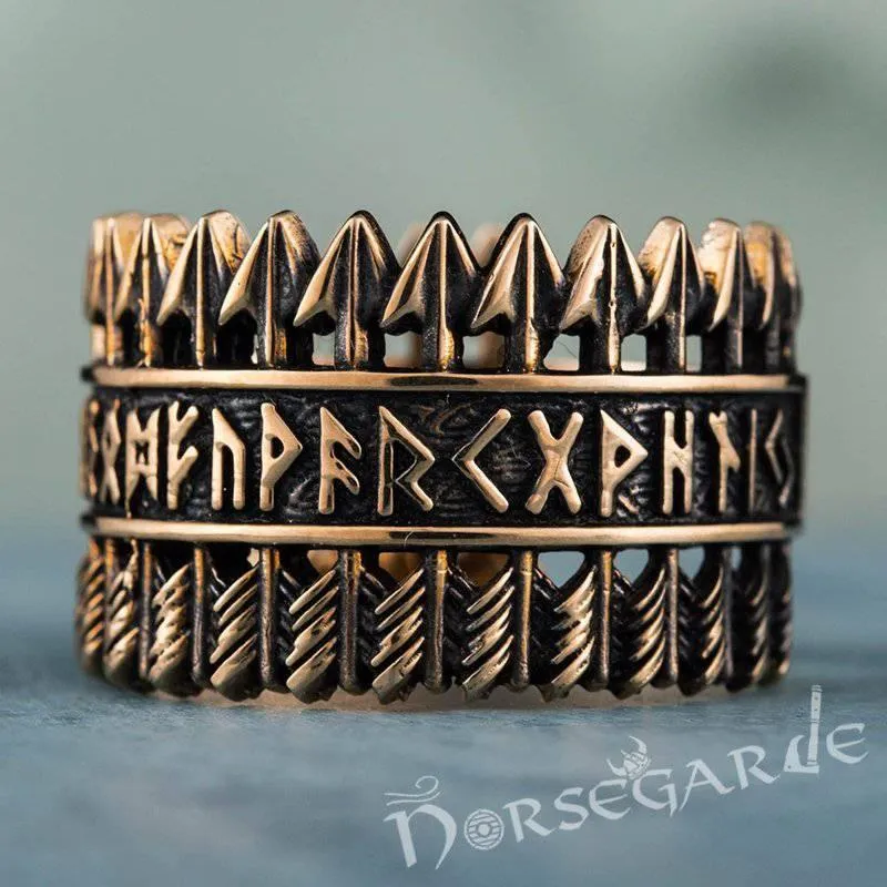 Handcrafted Piercing Arrows Runic Ring - Bronze