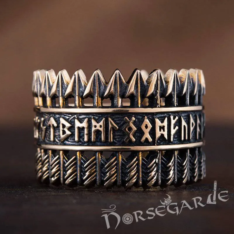 Handcrafted Piercing Arrows Runic Ring - Bronze