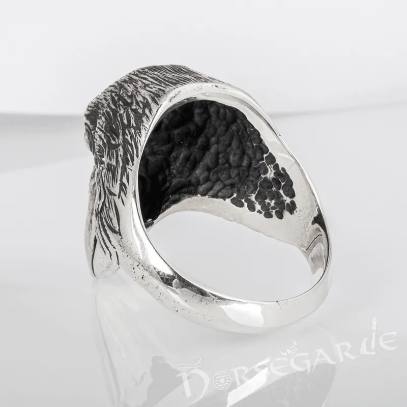 Handcrafted Raven Head Ring - Sterling Silver