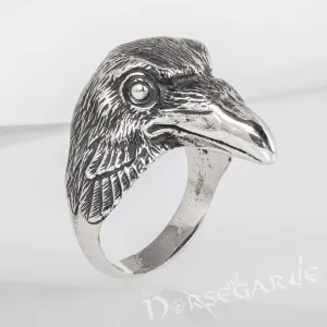 Handcrafted Raven Head Ring - Sterling Silver