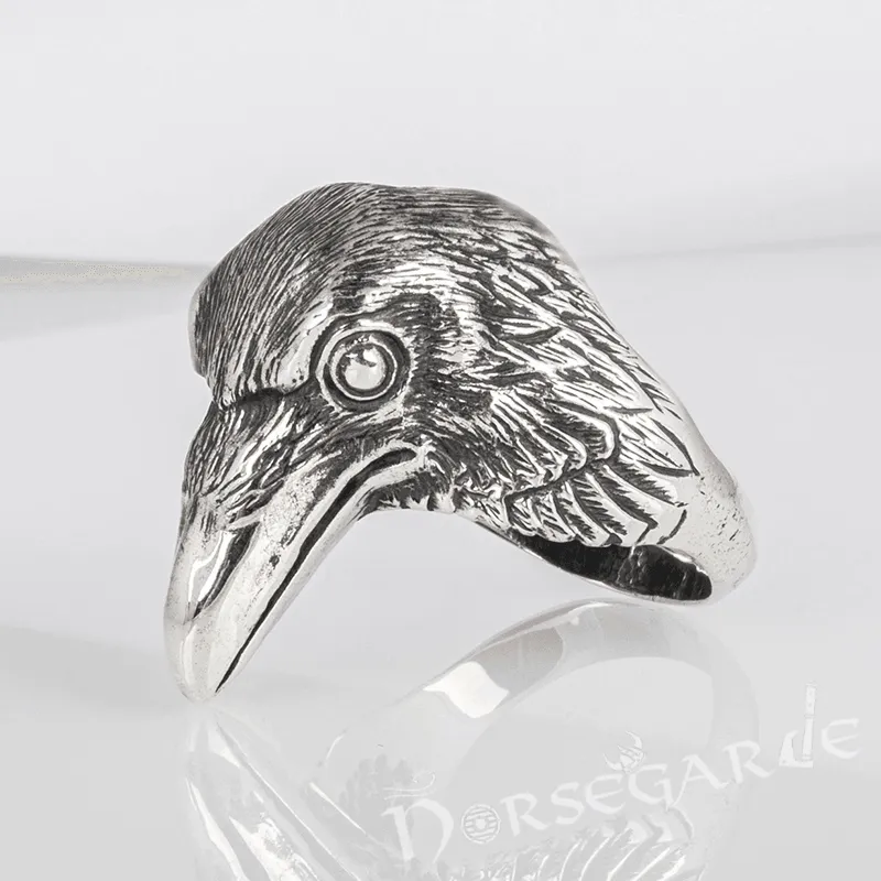 Handcrafted Raven Head Ring - Sterling Silver