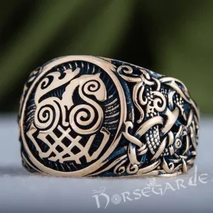 Handcrafted Sleipnir Mammen Style Ring - Bronze