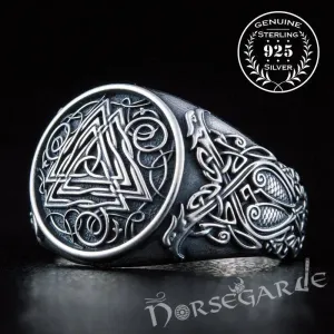 Handcrafted Valknut Viking Ornament Ring - Sterling Silver