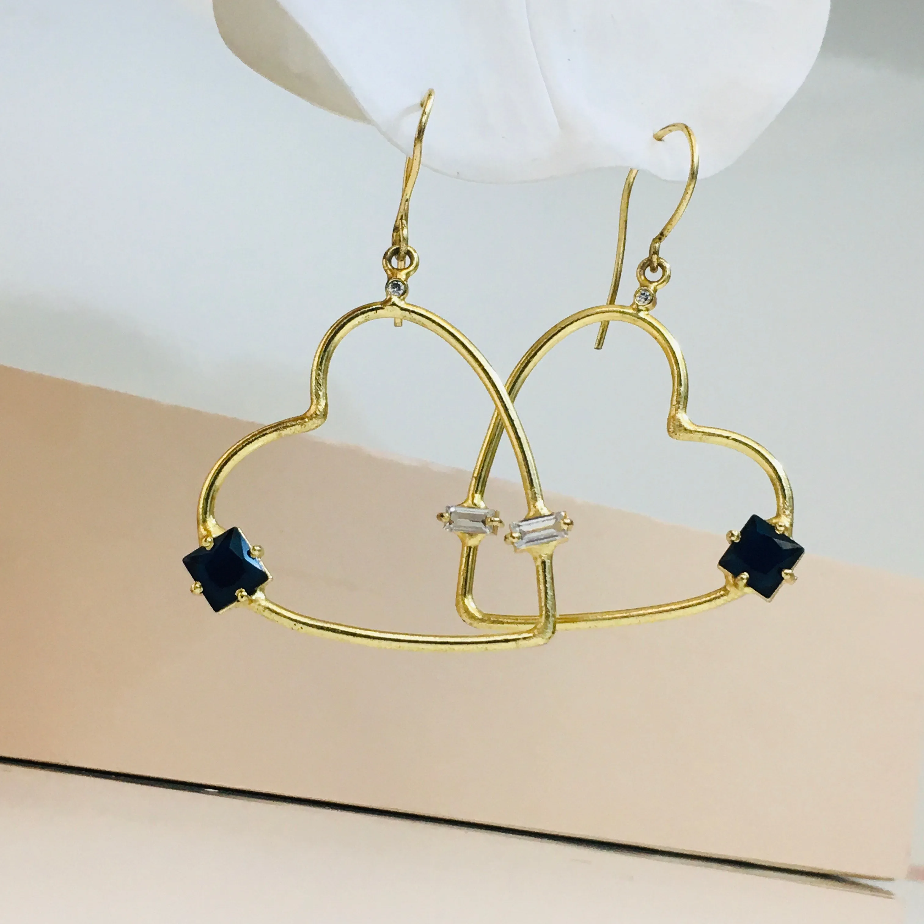 Heart Hoop Stone Earrings