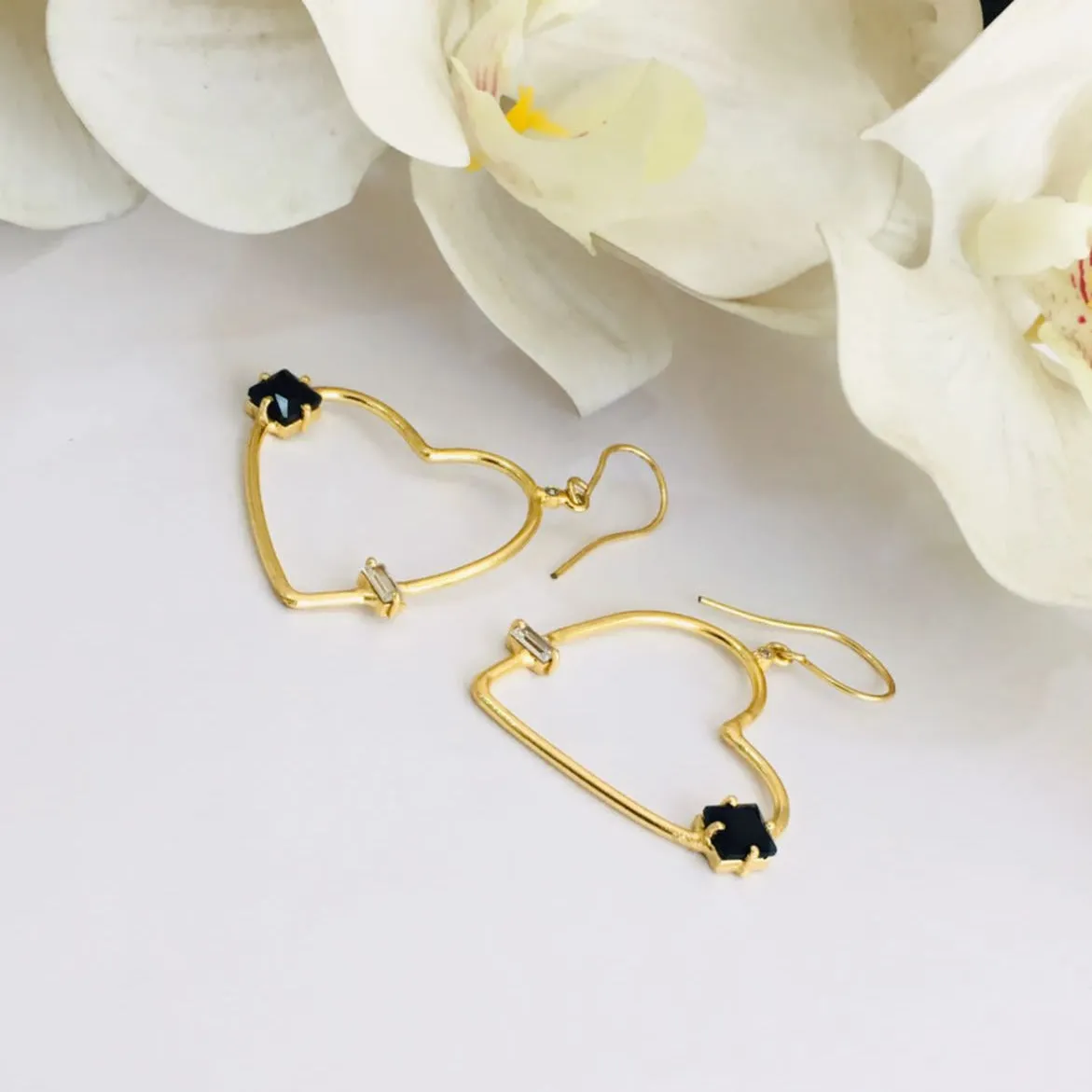 Heart Hoop Stone Earrings