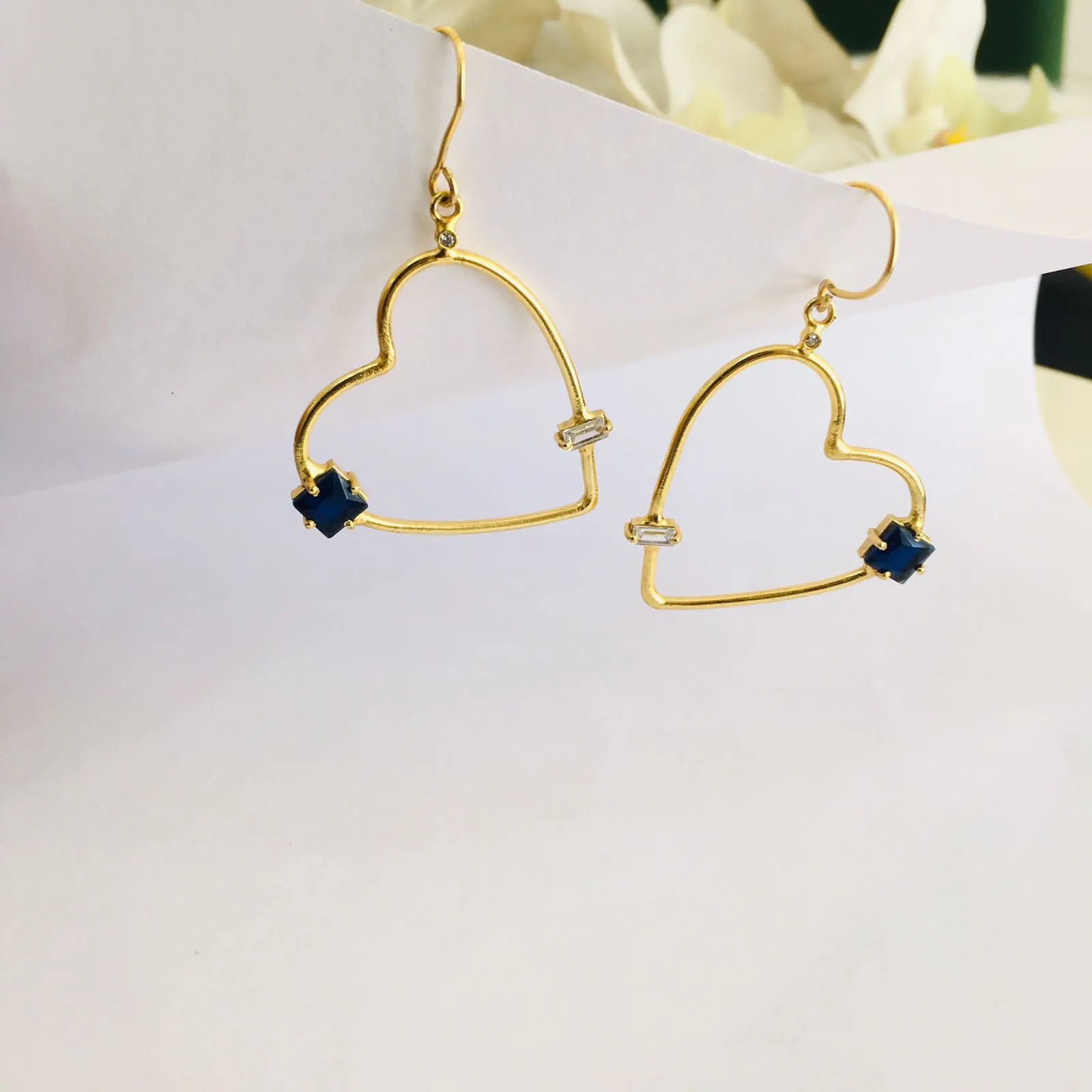 Heart Hoop Stone Earrings