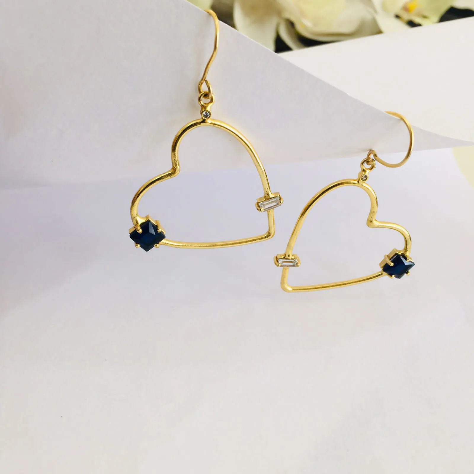 Heart Hoop Stone Earrings