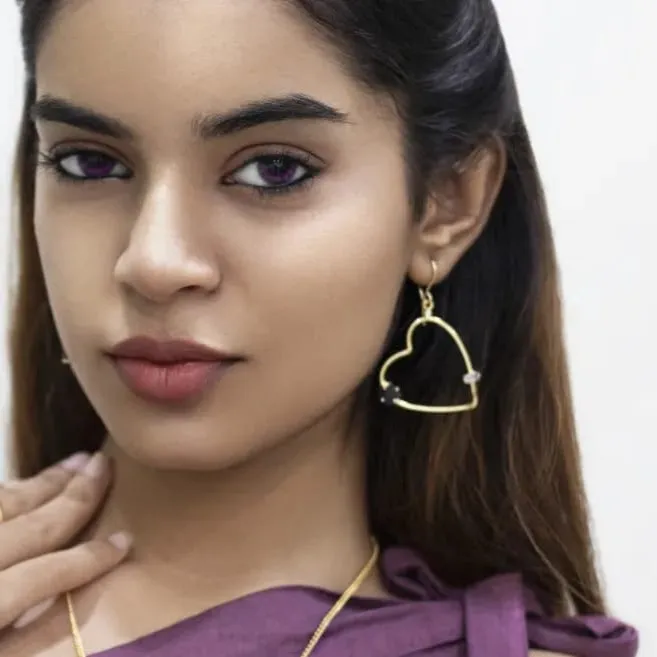 Heart Hoop Stone Earrings