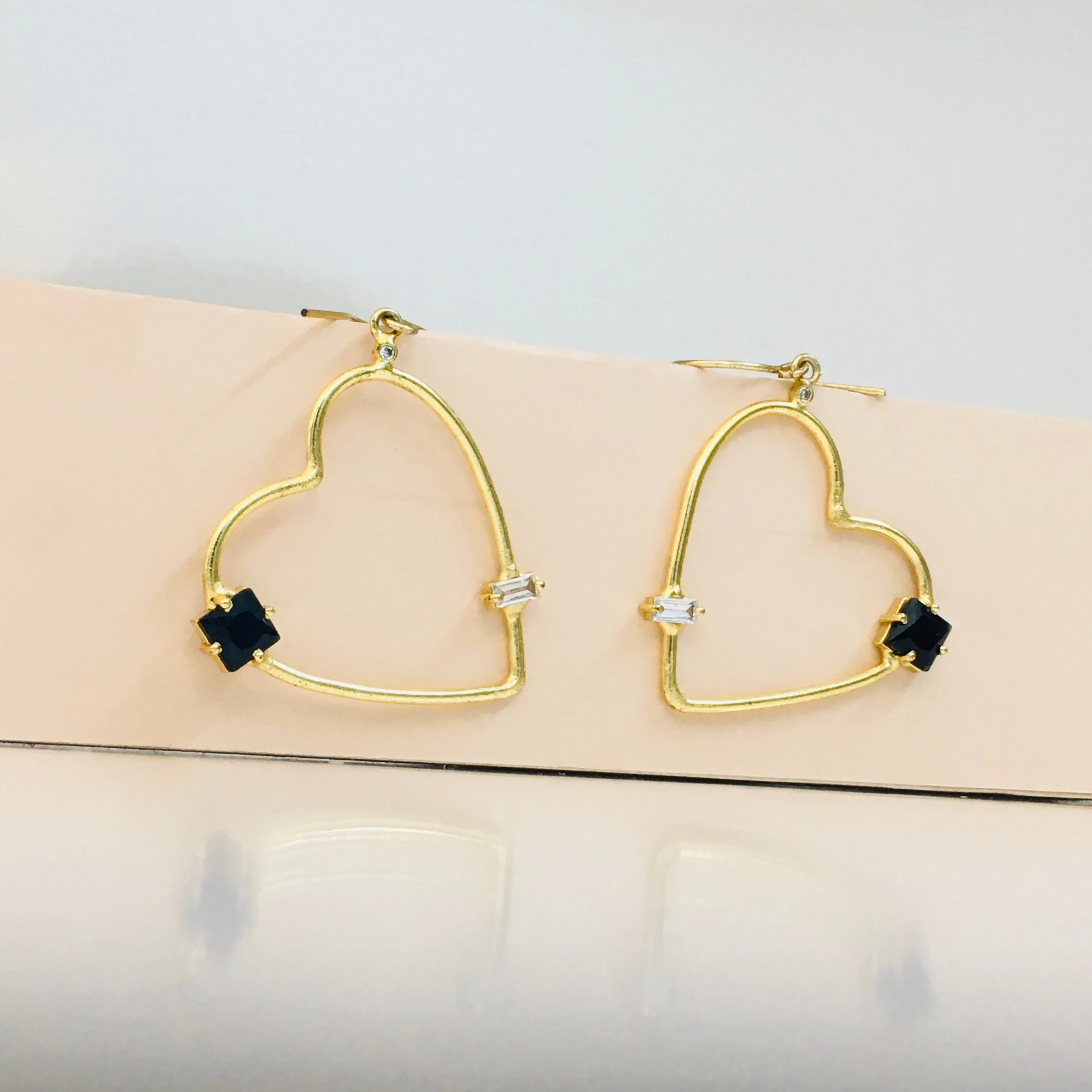 Heart Hoop Stone Earrings