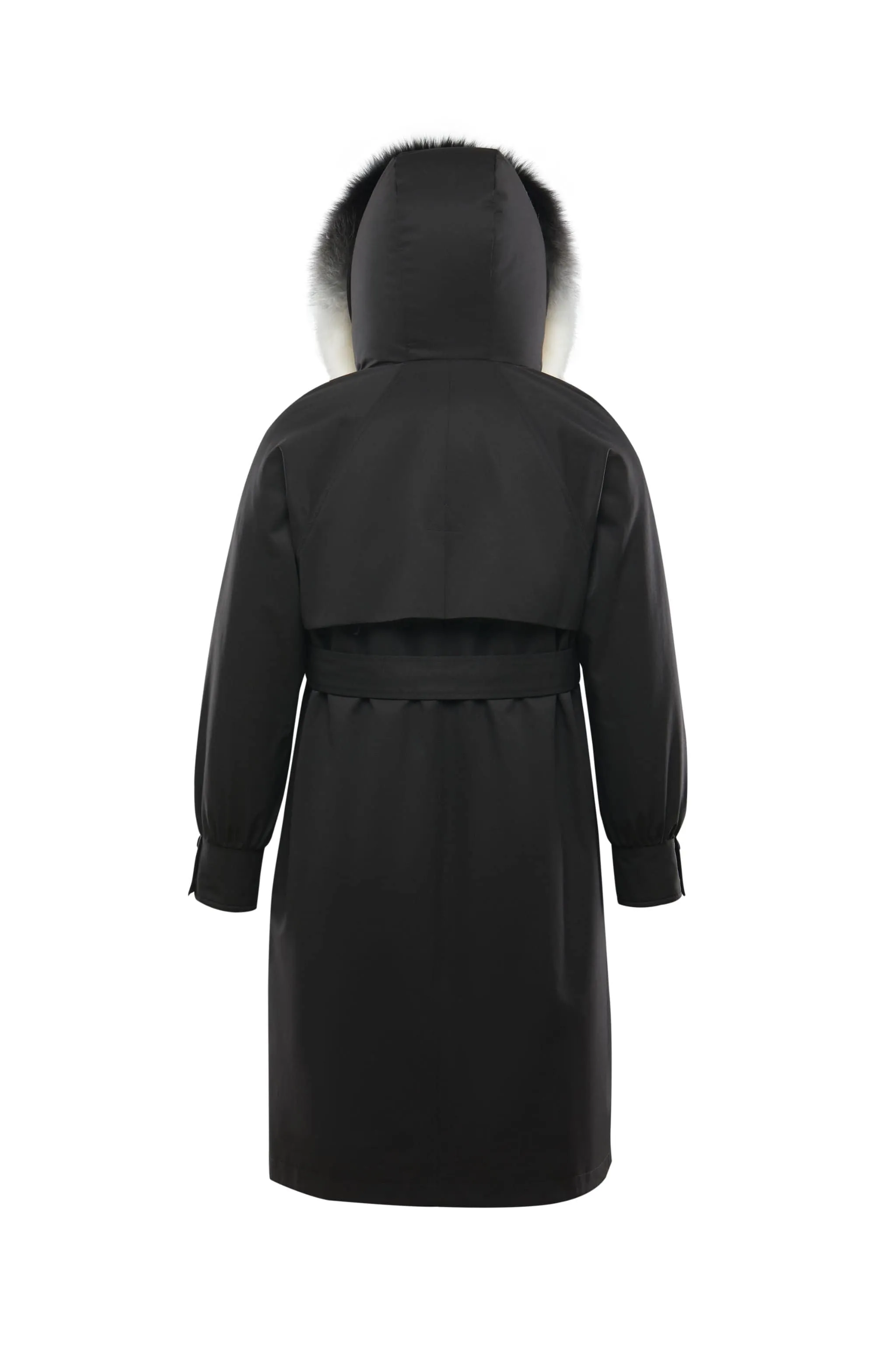 Hooded Trench Coat with Fur Trim