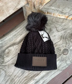 Hooey Women's Black Knit Leather Patch Pom Beanie 20555BK