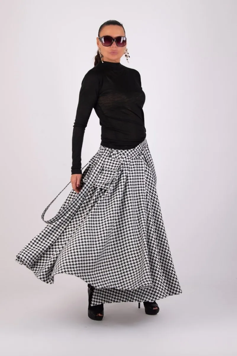 Houndstooth Long Skirt Zefira