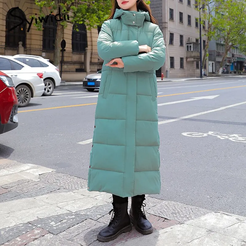 Joskaa Winter Jacket Women X-long Thicken Down Coat with A Hood Straight Elegant Outerwear 2024 Korean Fashion Female Parkas