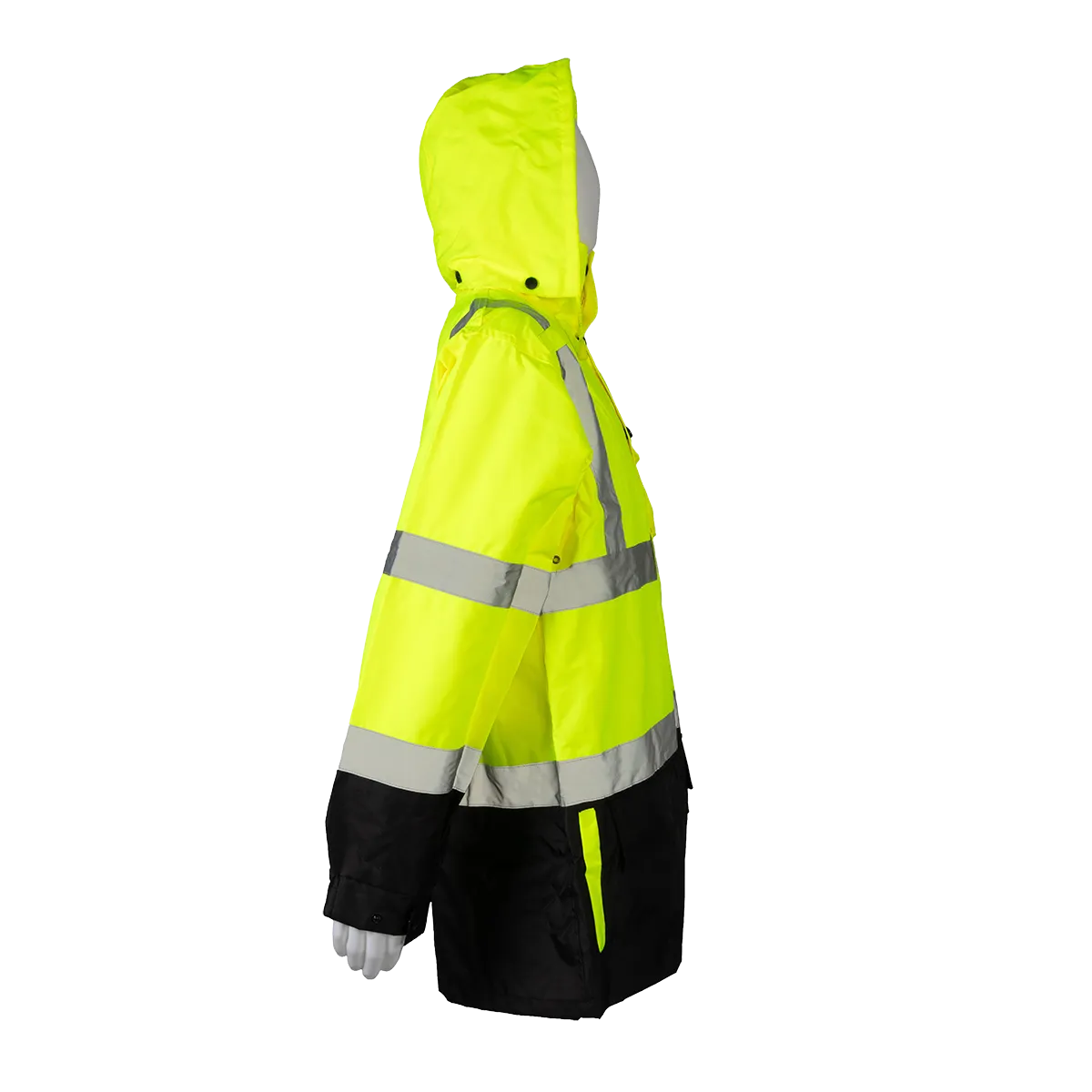 LBPJLW-C3 ANSI Class 3 High-Vis Lime / Black Bottom Waterproof Light Weight Parka Jacket / Trench Coat