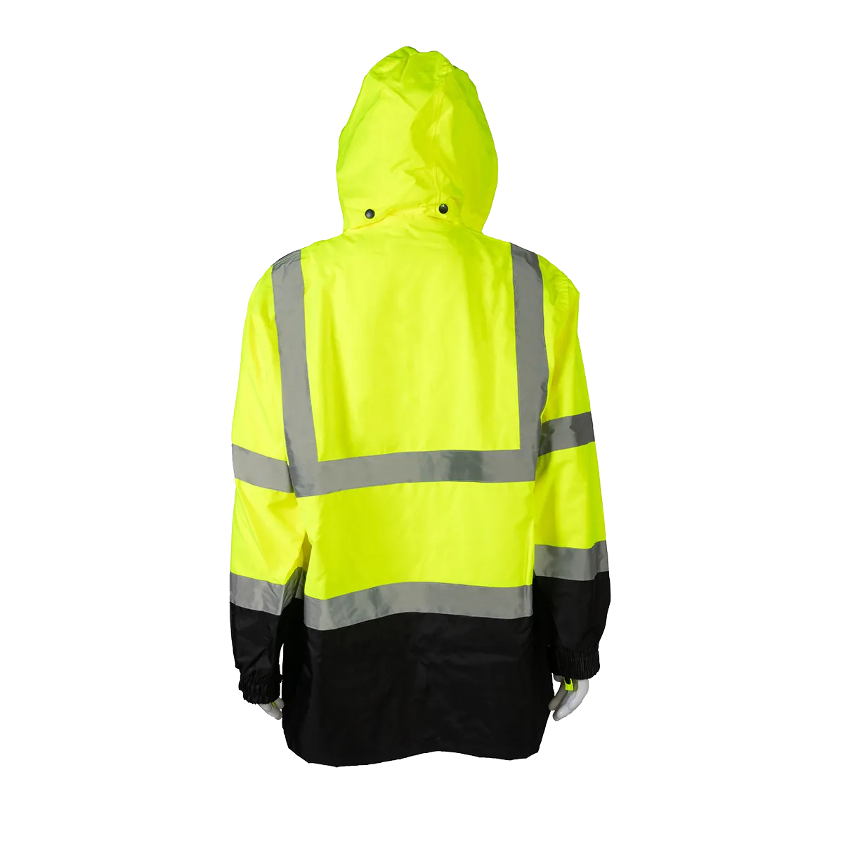 LBPJLW-C3 ANSI Class 3 High-Vis Lime / Black Bottom Waterproof Light Weight Parka Jacket / Trench Coat