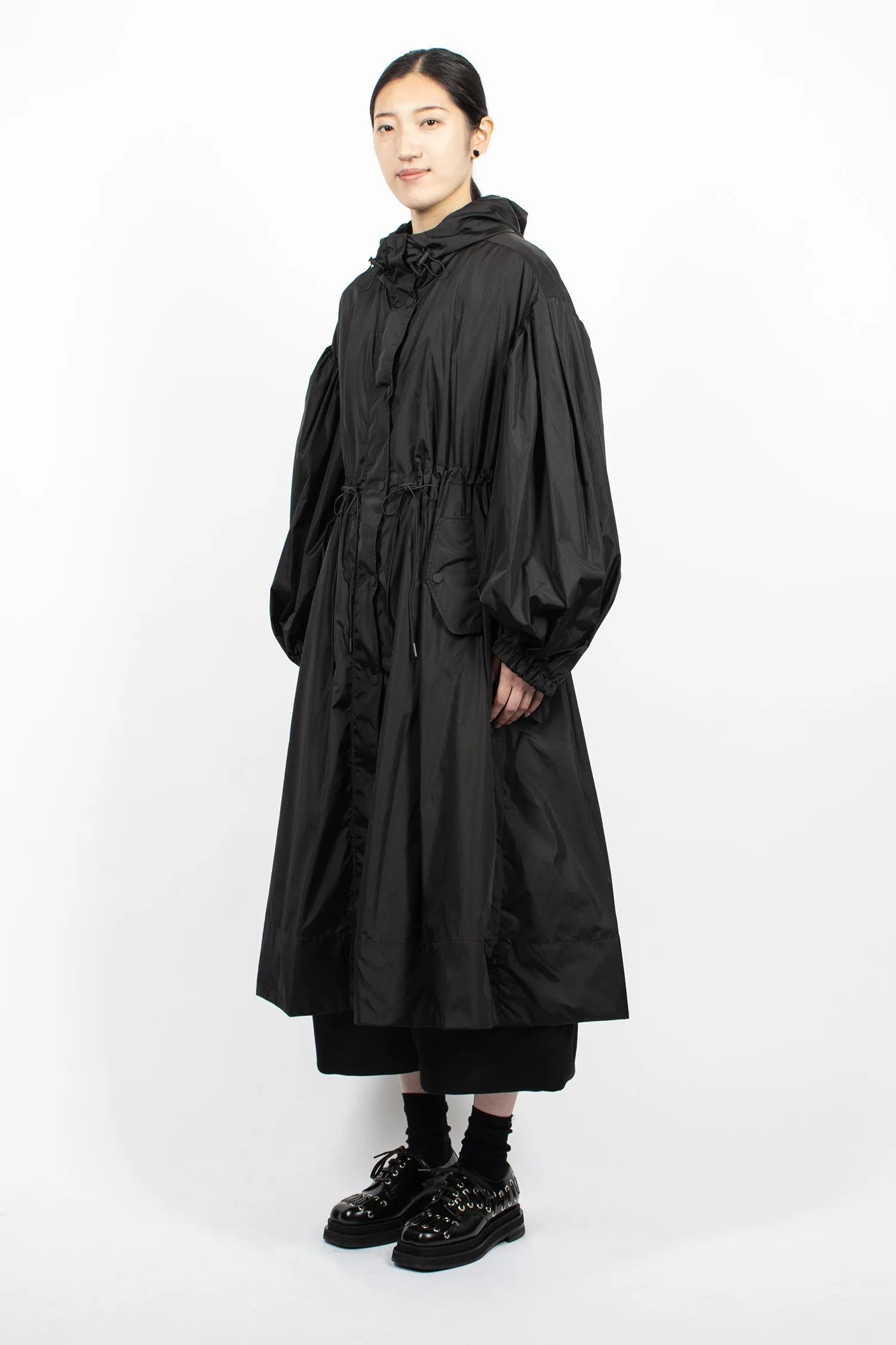 Long Button Placket Trapeze Parka Black