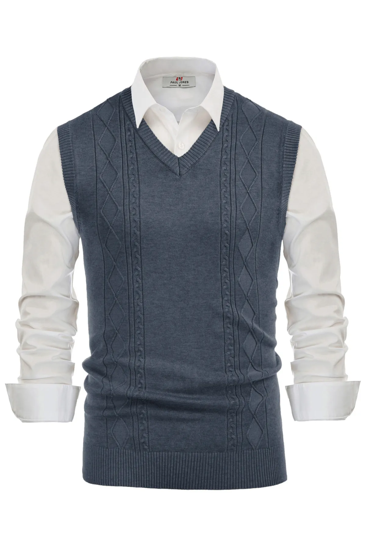 Men's V Neck Sweater Vest Cable Knitted Pullover Sweaters Vest