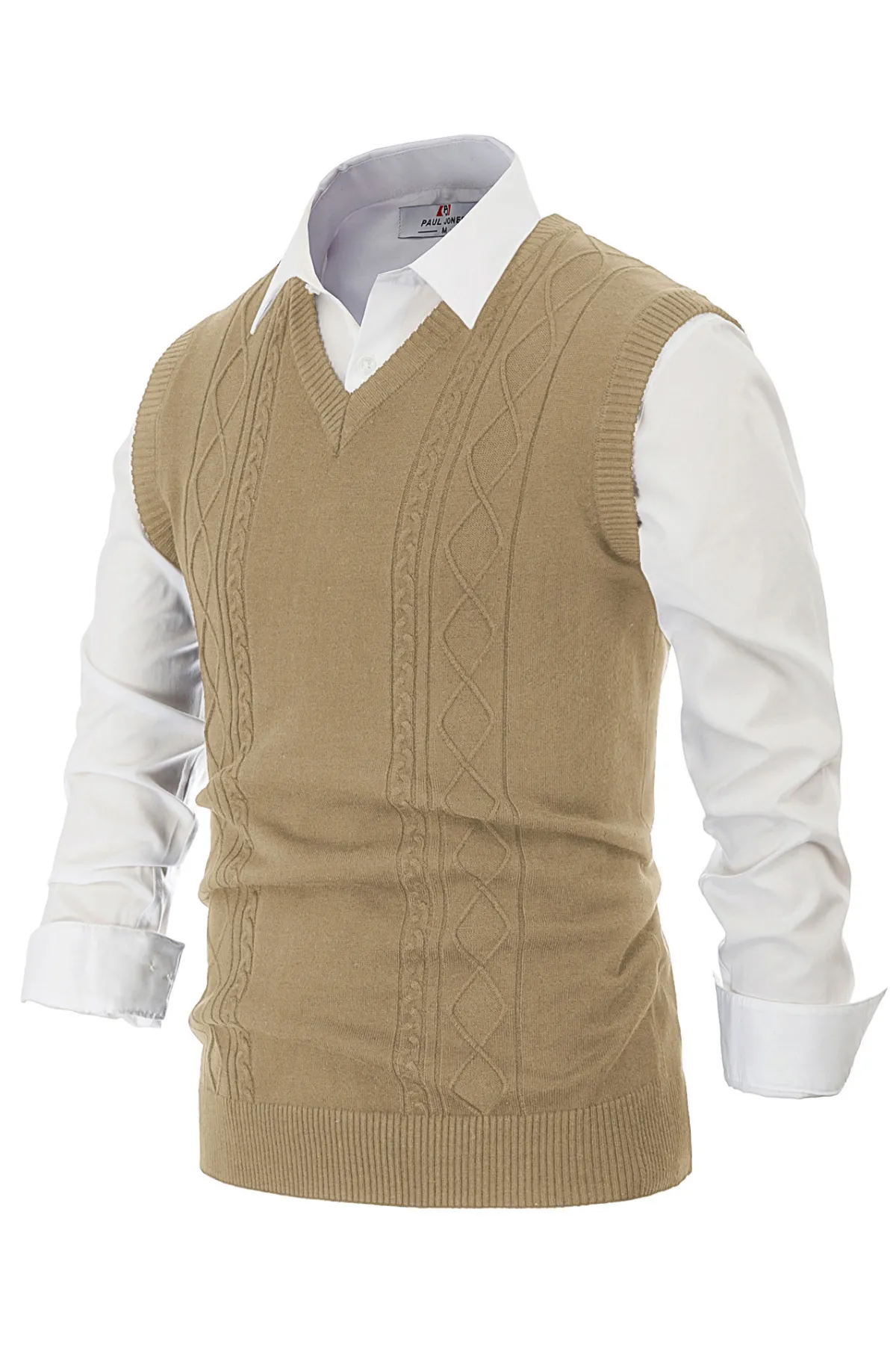 Men's V Neck Sweater Vest Cable Knitted Pullover Sweaters Vest