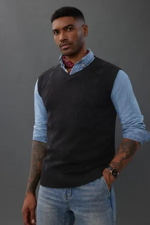 Men's V Neck Sweater Vest Cable Knitted Pullover Sweaters Vest