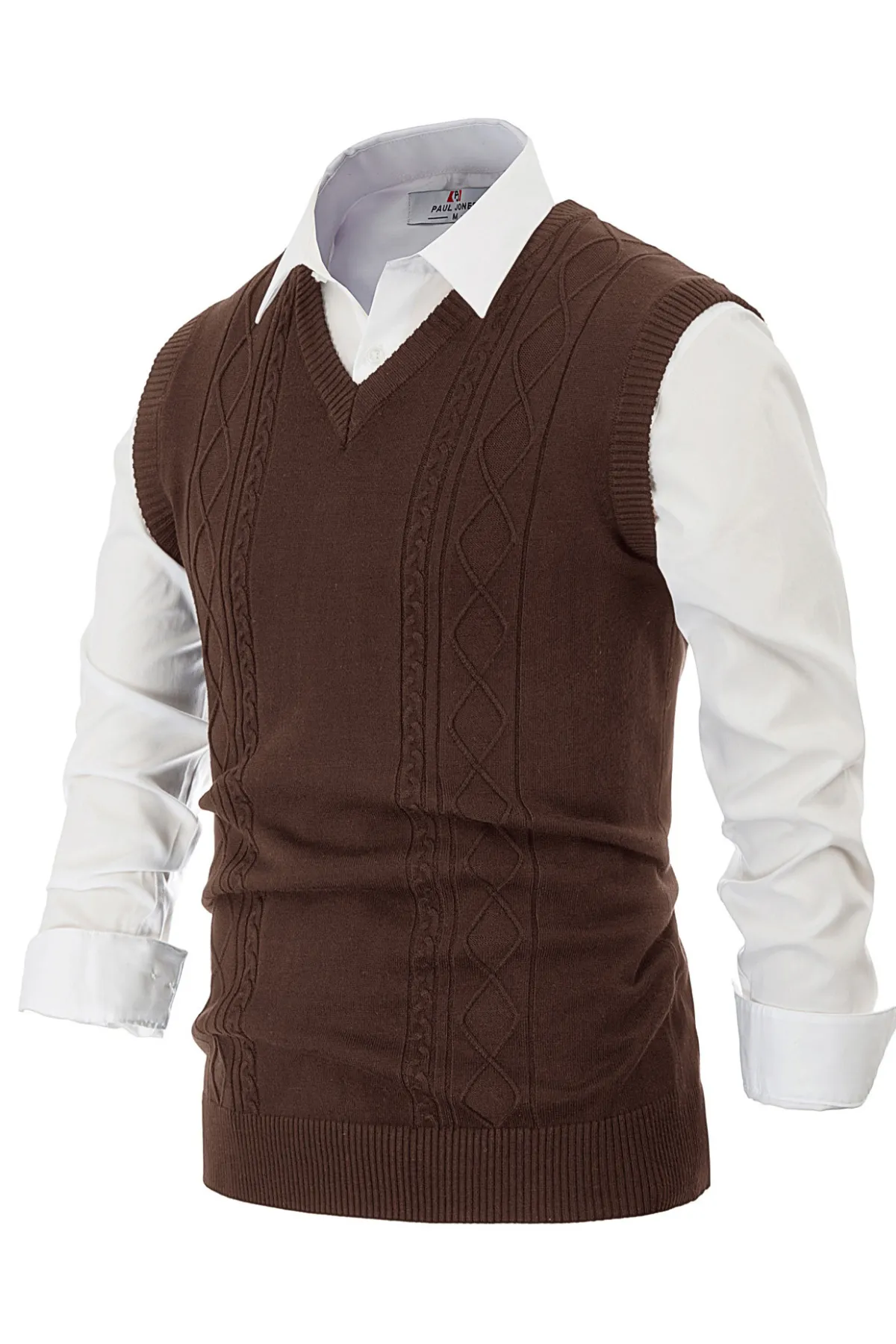 Men's V Neck Sweater Vest Cable Knitted Pullover Sweaters Vest