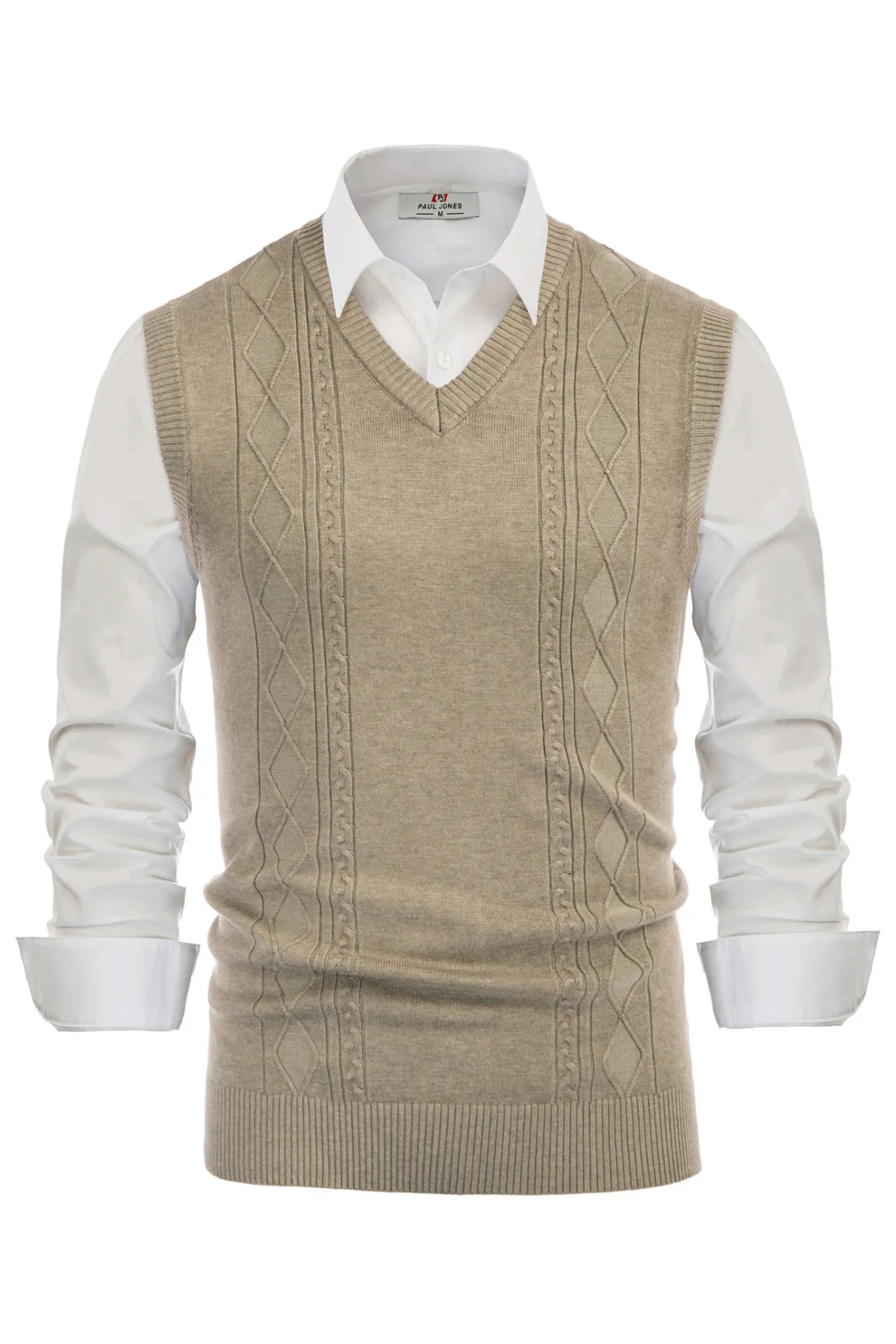 Men's V Neck Sweater Vest Cable Knitted Pullover Sweaters Vest