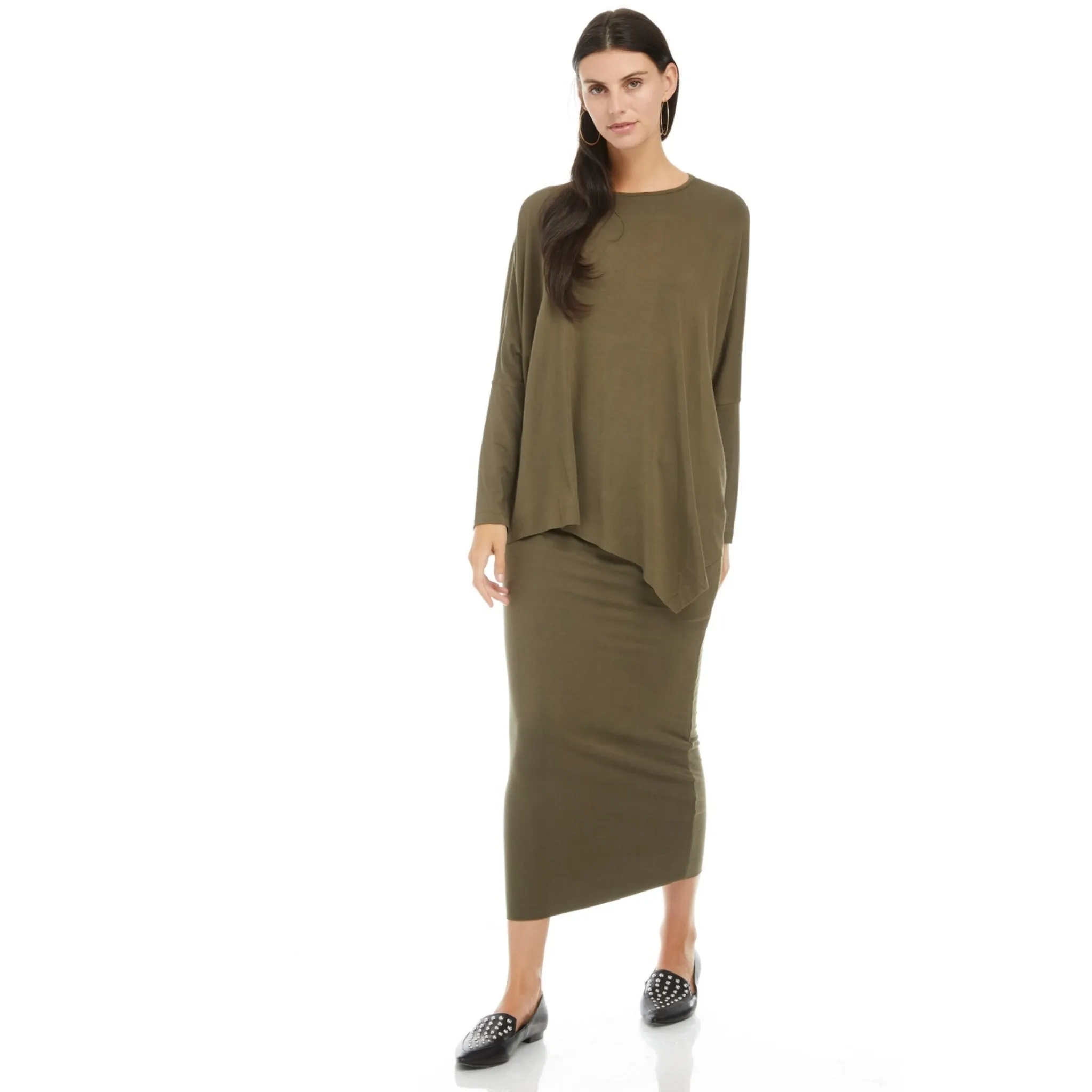 Modal Midi Slim Skirt: Olive