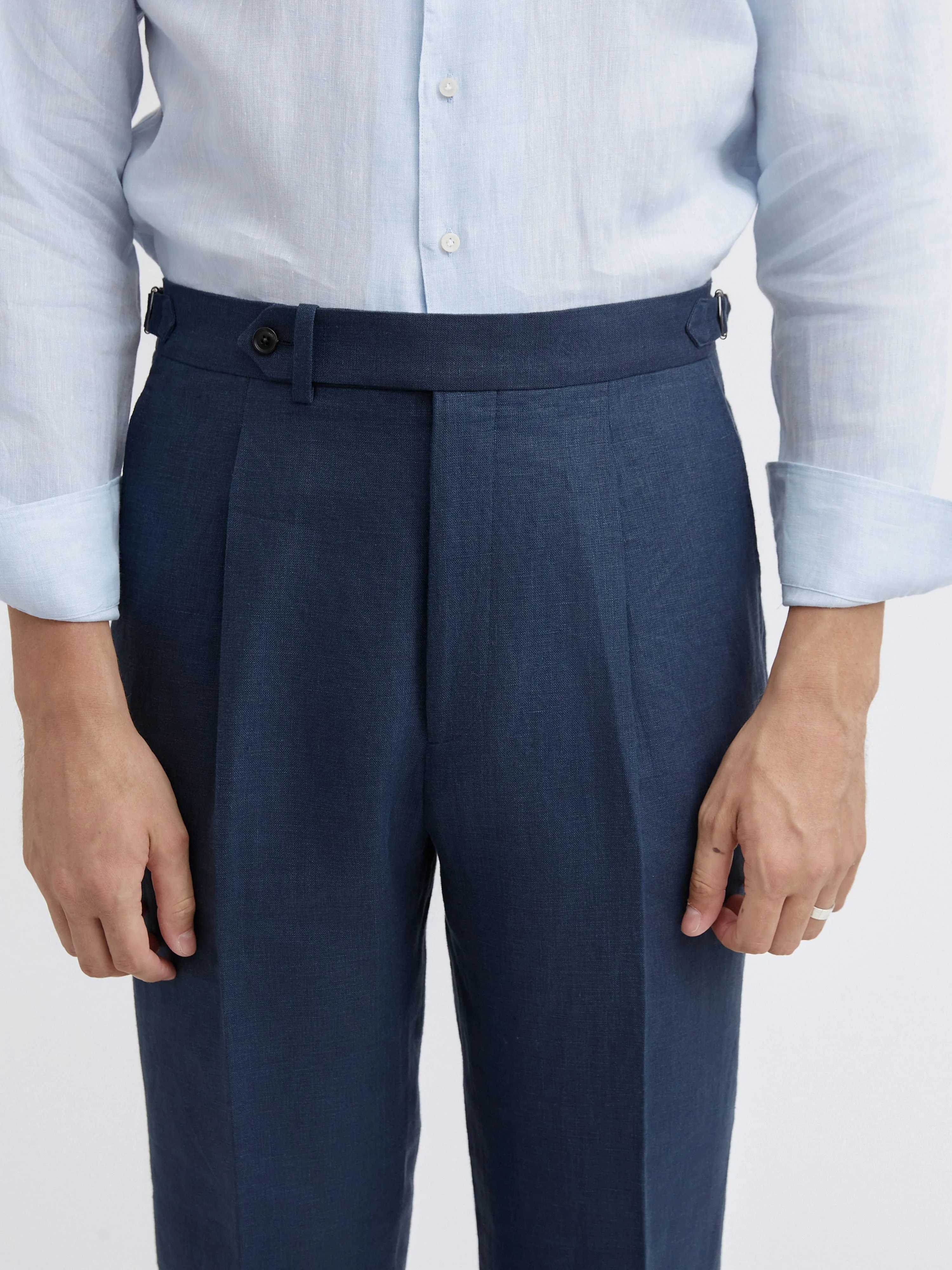 Navy Linen Oscar Trousers