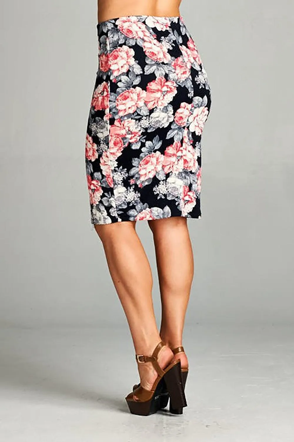 Plus Size Floral Rose High Waist Pencil Skirt Womens